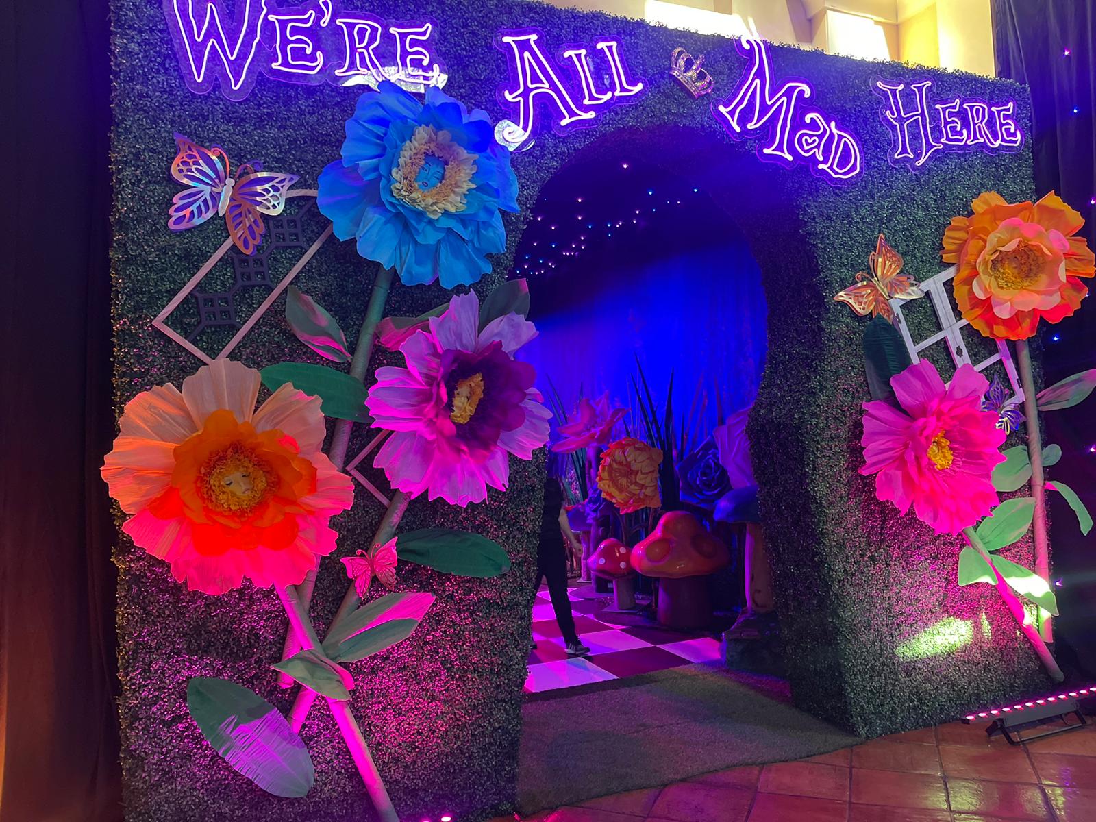 a display of fake flowers in a building